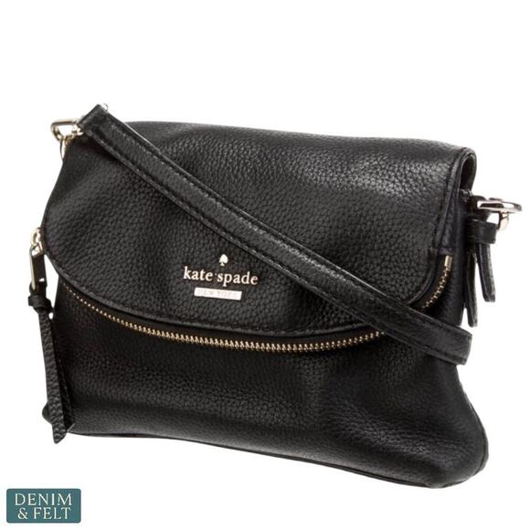 Kate Spade Black Leather Crossbody Bag – Gold Hardware, Flap Front, Classic - Picture 1 of 16